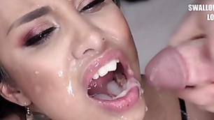 PremiumBukkake Roxy Lips swallows 100 huge mouthful cumshots