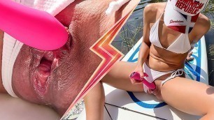 Horny Pussy can't Resist the Vibrator on her Clitoris and Squirts during Orgasm Outdoors