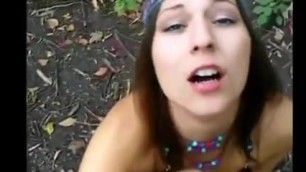 Hot girl dressed as an Indian sucks cock in the woods