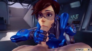 Hot ass Tracer from Overwatch gets doggystyle and blowjob