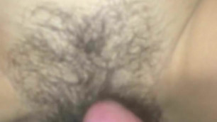 Shooting another load on mommy's hairy pussy