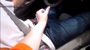 Wife Give Husband Handjob While Driving Making Him Cum